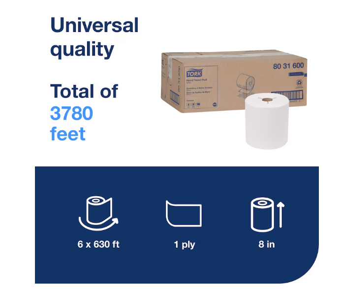 (PR-0650) (8031600) Tork Roll Towel, White, 8" x 630