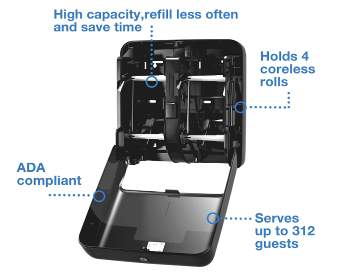 (CD-0250) Tork Optiserve 4-Roll Coreless Toilet Paper Dispenser, Black