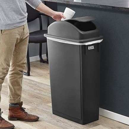(CE-6540)***Lavex 23 Gallon Black Slim Rectangular Trash Can with Swing Dome Lid