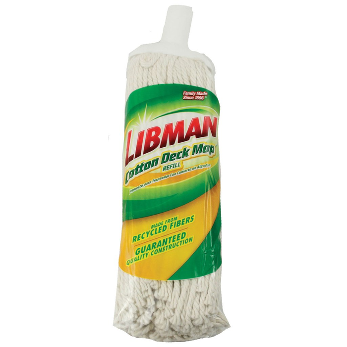(CM-0145) Libman #90 Cotton Deck Mop Refill; The Cotton Deck Mop Refill is great for your wallet and your floor. The recycled and blended cotton is lightweight at 8 oz., making it easy to sweep from side to side for a quick clean.