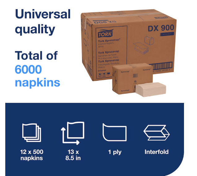 (PA-2730) (DX900) Tork Express Napkin, White Napkin 100 Recycled, 500 per pack.