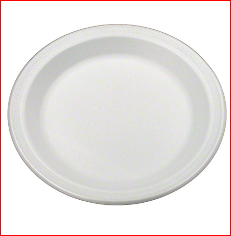 (PA-2020) 9" 1 Compartment White Foam Plate 125 Per Sleeve; 500 Per Case