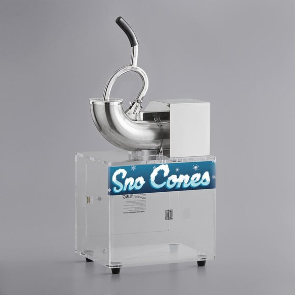 (PD-9220) Carnival King Snow Cone Ice Machine, Includes a transparent acrylic cabinet with drain hose, 1400 RPM, 1/4 hp motor does 385 lb. of ice per hour, 1/2" rubber feet add stability, W16.5" x D13.5" x H25", 120V