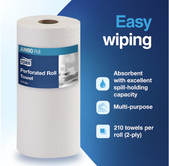 (PR-0020) - (HB1995A) Tork Household Universal 2-Ply Jumbo Paper Towel Roll, 100% Recycled, Ecologo Certified, 210 Sheets/Roll - 12/Case