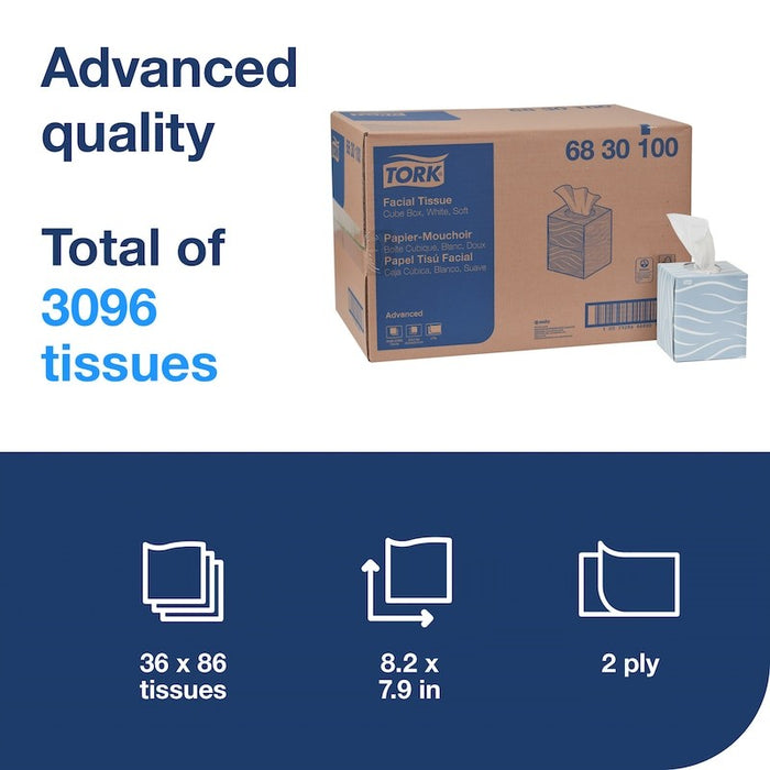 (PS-0010) Tork Advanced Facial Tissue, Cube Box, 86 Sheet Soft, 36 boxes per case