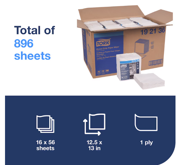 (PW-0430) Tork Heavy-Duty Paper Wiper 1/4 Fold  56 sheets per pack or 16 packs per case  192136