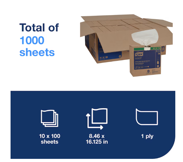 (PW-0460) Tork® General Purpose Cleaning Cloth, 8-7/16" x 16-1/8", White  10 boxes per case; 510176