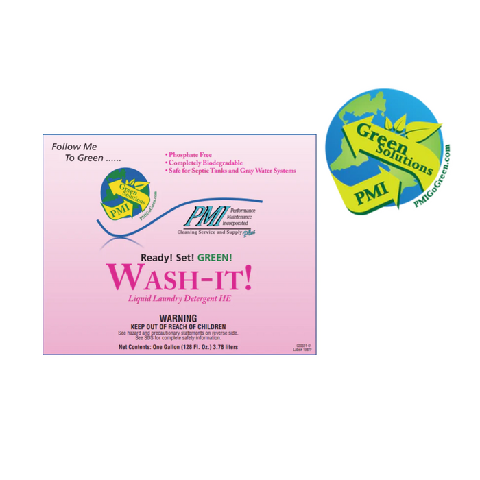 (CI-5030) PMI's Wash It! Liquid Laundry Detergent, HE, 5 Gallon Pail PMI GREEN SOLUTION Biodegradable, HE, Gallon,