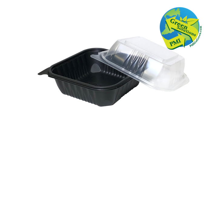 *** (PB-5000) 6x6x3 1 Compartment Black Base, Clear Lid Vented Container, 80 Per Sleeve, 320 Per Case (EcoPax) PC0225-BK-320