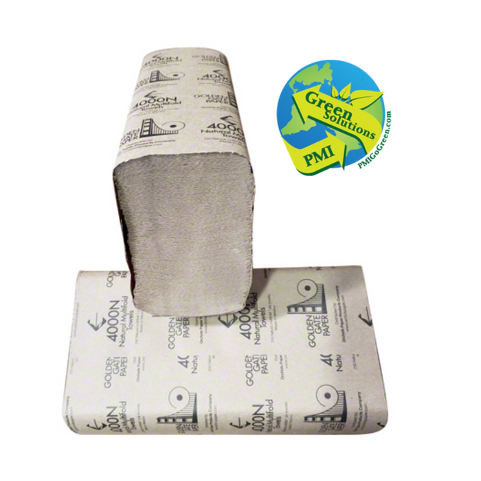 (PF-5010) (4000N) Golden Gate Multi- Fold Towel,Brown Natural (PF-5010) 100% Recycled, 80% Post Consumer, Meets EPA standards and GS1 Standards, 9.25" x 9.25", 250 Towels per Package, 16 Packages Per Case