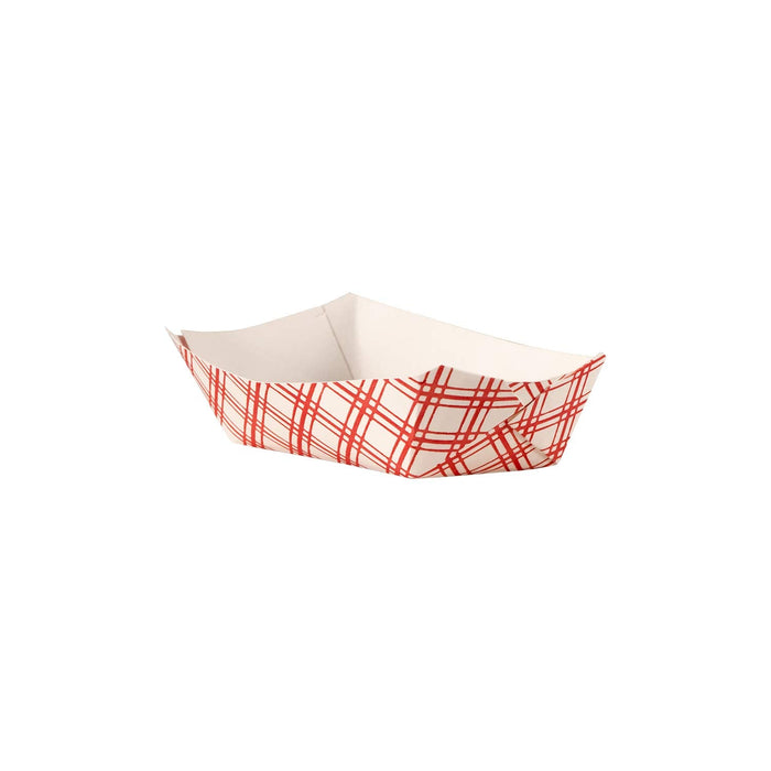 (PA-29XX) Sizes available #50 1/2 Lb, #100, # 200, # 300, Medium Paper Food Tray (Boat), Red Plaid, 250 per sleeve or by case