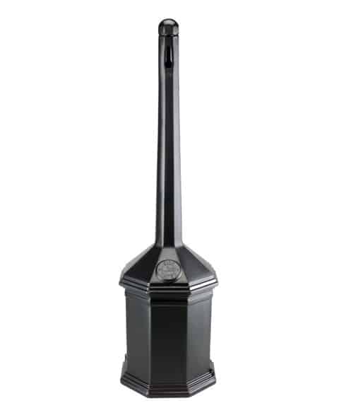 (CE-0750) Smoking Cigarette Receptacle, Snap-Lock 5 Qt. (Smoke Station) Black Polyethylene, Height 42", Capacity 5QT, Narrow, 3 3/8" x 7/16" keyhole opening, FM Approved, Includes UV Inhibitors, Galvanized Steel Collection Bucket.