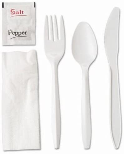 (PA-259X) Heavy Weight Cutlery Kit Knife/Fork/Teaspoon 10X12 Napkin, Salt & Pepper Packets