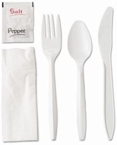 (PA-259X) Medium Weight Cutlery Kit Knife/Fork/Teaspoon 10X12 Napkin, Salt & Pepper Packets