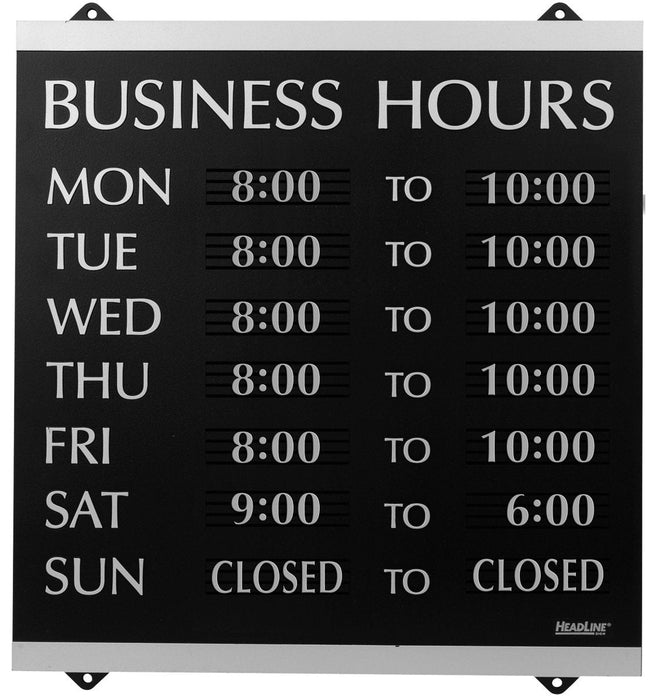 (CV-5240) Business Hours Sign, 14" x 13", Black and Silver