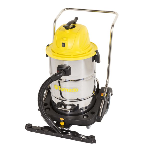 (CX-8990) Tornado Taskforce 20 Gallon Trot-Mop, Wet/Dry Vacuum with Front Mount Squeegee, 18 Gauge Stainless Steel, transport wheels 7" ,3" swivel casters, One-2 stage motor 1.61 HP, 114 cfm and 90” of water lift.