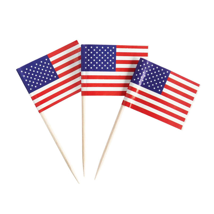 (PA-2690) ** Nonstock American Flag Toothpicks, 100 Flagged Toothpicks for Finger food and sandwiches