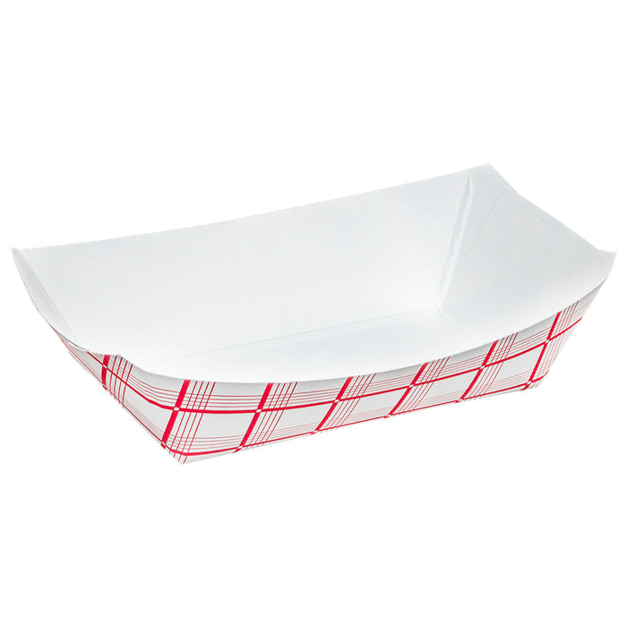 (PA-29XX) Sizes available #50 1/2 Lb, #100, # 200, # 300, Medium Paper Food Tray (Boat), Red Plaid, 250 per sleeve or by case