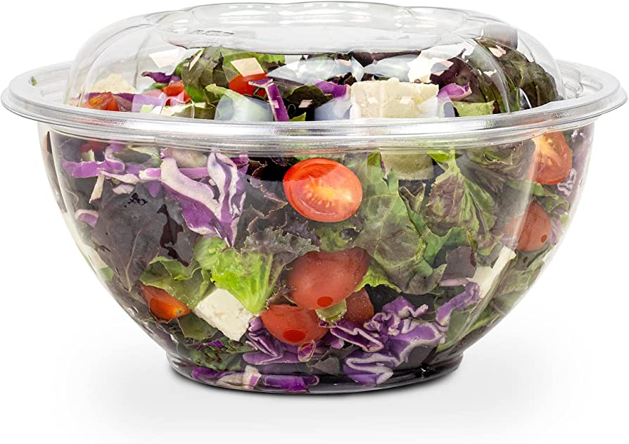 (PA-5665) 32 Oz Disposable Salad/Fruit Bowls With Lids, Pack of 50, fine clear plastic which is BPA free