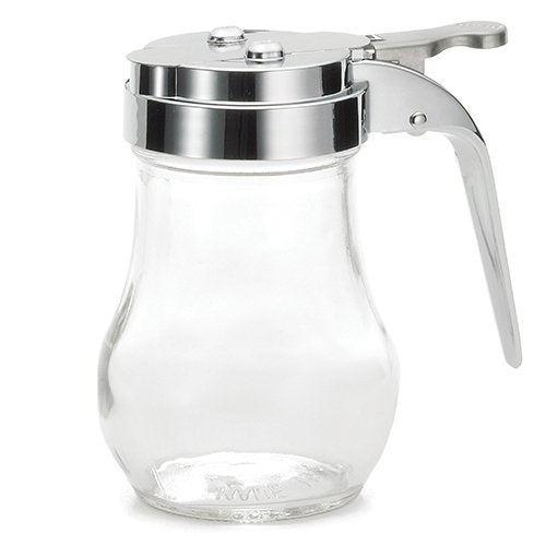 (PA-7085) 6 oz. Teardrop Glass Syrup Dispenser with Chrome Plated Alloy Top