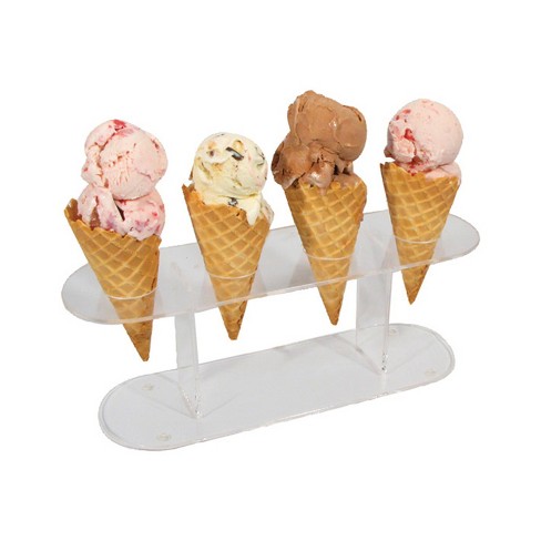 (PA-9608) 4 Hole Acrylic Cone Holder, Holds ready-to-serve cones, Made of crystal-clear acrylic, Snow Cone Holder