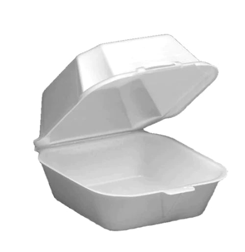 (PB-0300) 6x6x3 White Non-Vented Foam Hinged Container 125 Per Sleeve, 500 Per Case (225-EcoPax)