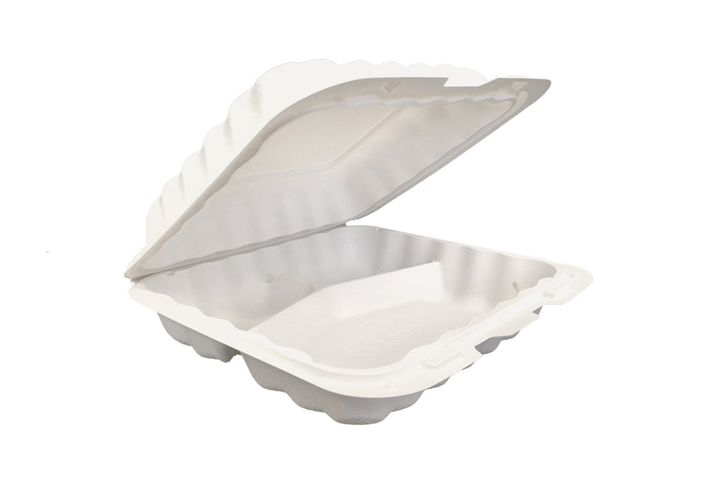 (PB-6000) *** 9x9x3 3 Compartment Ivory Pebble Hinged Container, 50 Per Sleeve, 150 Per Case (EcoPax) PP993