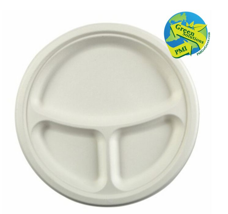 (PC-0XXX) Compostable Fiber Plate, 125 Per Sleeve PMI GREEN SOULTIONS ( Different Size Options available 6'' or 10.25'' 1 Compartment or 3 Compartment)
