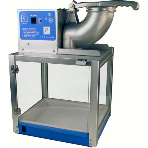 (PD-9210) Paragon Snow Cone Machine, Simply-A-Blast, 500 lb. / hour, 1/3 hp motor, 36" drain tube, Removable drain deck, Transparent high-impact polycarbonate for full product visibility, Scoop included, W16" x D14" x H24"; 120V