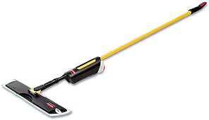 (CM-0195) Rubbermaid Microfiber Aluminum Mop Spray Combo, Base Head and Handle, reservoir can hold up to 15 oz. of cleaning fluid, squeeze the trigger