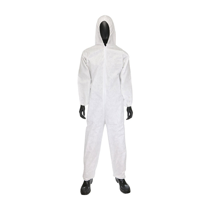 (CV-05XX) Disposable Coverall, Breathable Bar, White elastic wrists and ankles; PPEo