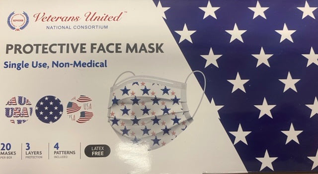 (CV-0675) Face Mask, Ear-loop, 50 Per Box; PPE (U.S.A. Flag)