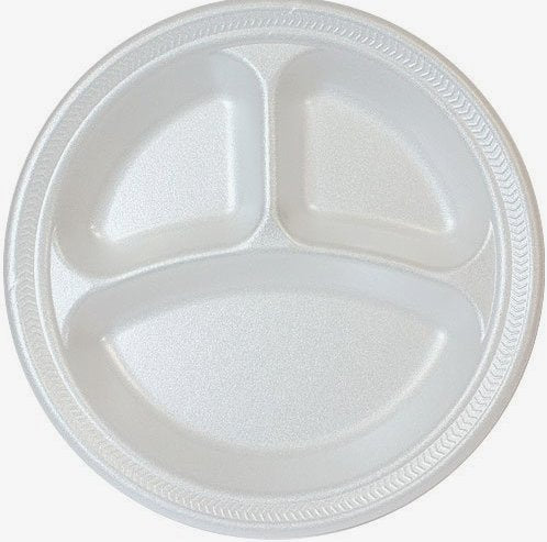 (PA-22XX) Foam Plate, 3 Compartment, 125 per Sleeve