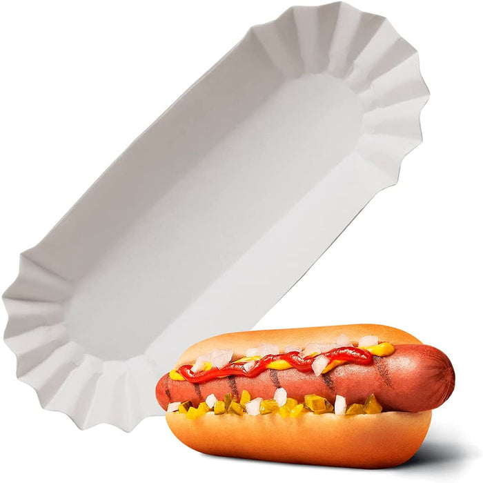 (PA-2930) *** 6" Fluted Heavy Weight Hot Dog Tray, White, 500 Per Pack