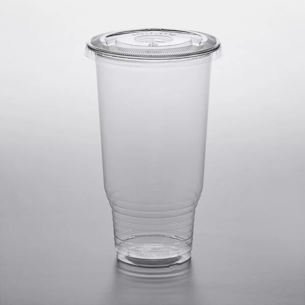 (PA-0215) Ultra Clear Heavy Duty 32 oz. PET Cup with Flat Lid Combo, 50 Per Pack; BPA Free, Recyclable, Lid has straw slot