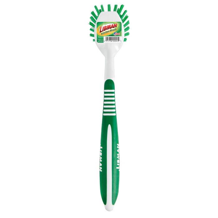 (CR-0540) Libman Kitchen Brush; The Kitchen Brush is a classic all-purpose brush for dishware with a long handle for deep glassware. The brush contains improved bristles for a longer reach and a scraper edge for stuck-on messes.