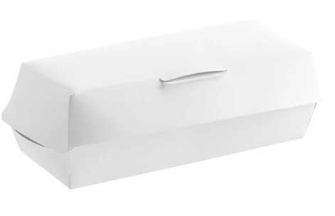 (PA-2980) 7"x 2 3/4"x 2 1/2" White Papr Clamshell Jumbo Hot Dog Container 100 Per Sleeve; 400 Per Case