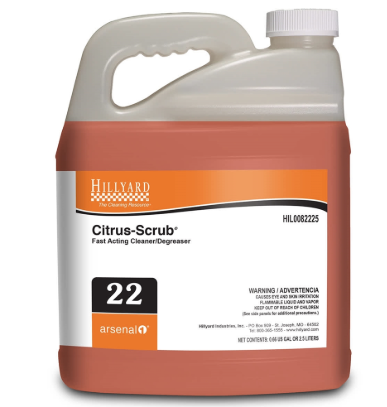 (LJ-0930) Arsenal 1, #22 Citrus-Scrub Natural Solvent Degreaser Cleaner, 2.5 Liter, Each, USDA Biobase Certif ication, Each 2.5 Liter makes 14.75 Ready To Use Gallons or 59 Ready To Use Quarts. Case of 4