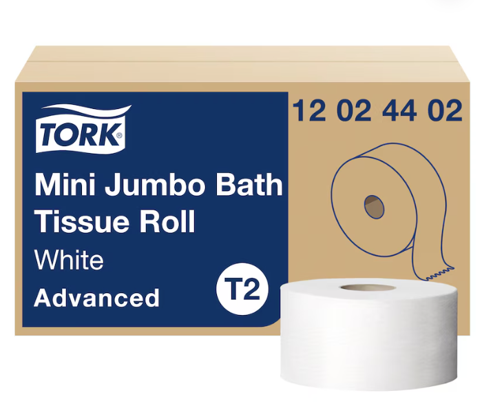 (SP-3070)***Tork Mini Jumbo Toilet Paper Roll White T2, Advanced, 2-Ply, 12 x 751', 12024402