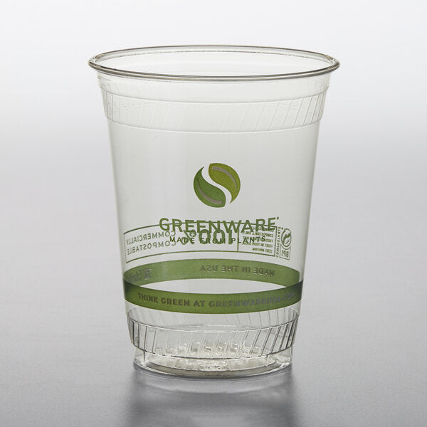 (PC-04X0) Greenware Compostable Cold Drinking Cups, Crystal Clear Plastic, 50 Per Sleeve, 20 Sleeves Per Case, 1000 Cups; Work with Lids, BPA Free, BPI Certified, Compostable, Made in America, PLA Plastic