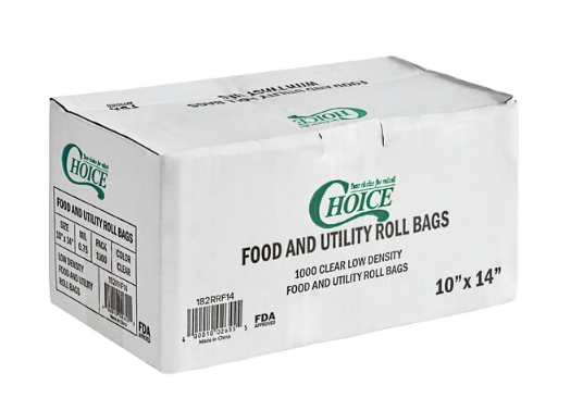 (PA-9554) 10" X 14" Clear Plastic Food Bag On A Roll; .75mil; 1000 Bags