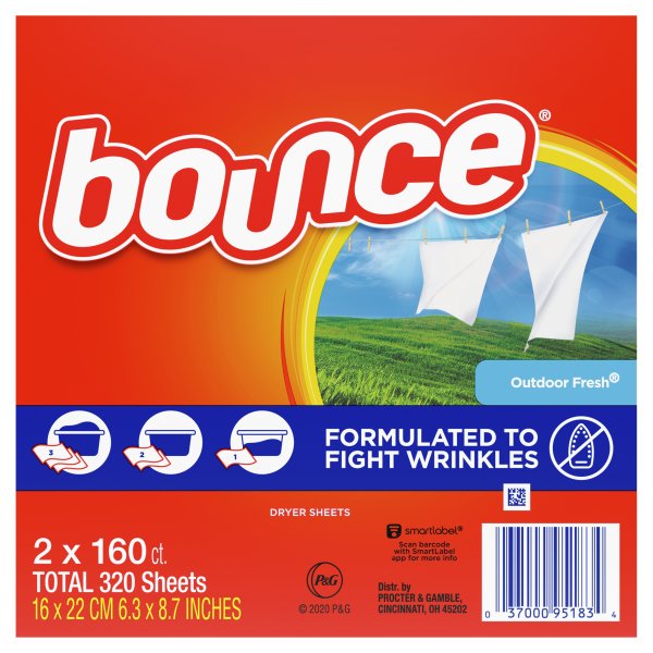 (CI-0390) Bounce Outdoor Fresh Dryer Sheets, 320 sheets