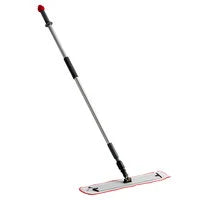 18" Microfiber Aluminum Mop Spray Combo, Base Head, 55" red spray mop handle, 20 oz resevoir, and (2) 18" red microfiber wet Velcro flat mop heads, Easy push-button activation sprays cleaning solution directly onto the floor
