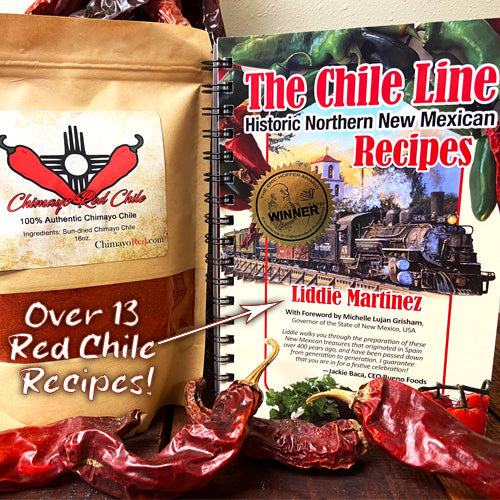 (GB-2050) Combo, The Chile Line Cookbook + Chimayo Red Chile 16 oz