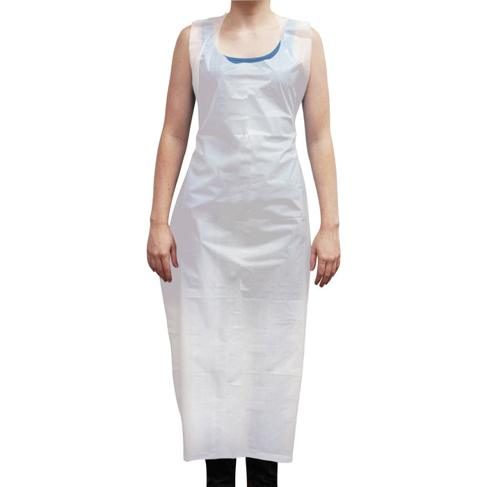 (PA-7970) Disposable Heavy Weight White Poly Apron 1.25 Mil; 100 per Box