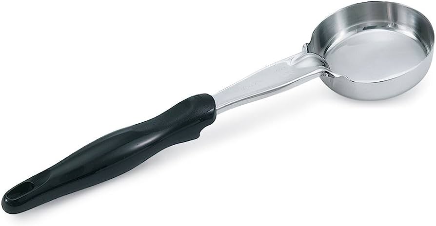 (PA-8008) 4 oz. Black Solid Round Stainless Steel Spoodle.