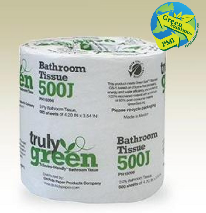 (PT-5000) (500J) Truly Green, 2 Ply Individually Wrapped Toilet Paper, 4.2 x 3.5 Sheet, 500 Sheets per roll., 12 Pack / 48 Case / 96 Case