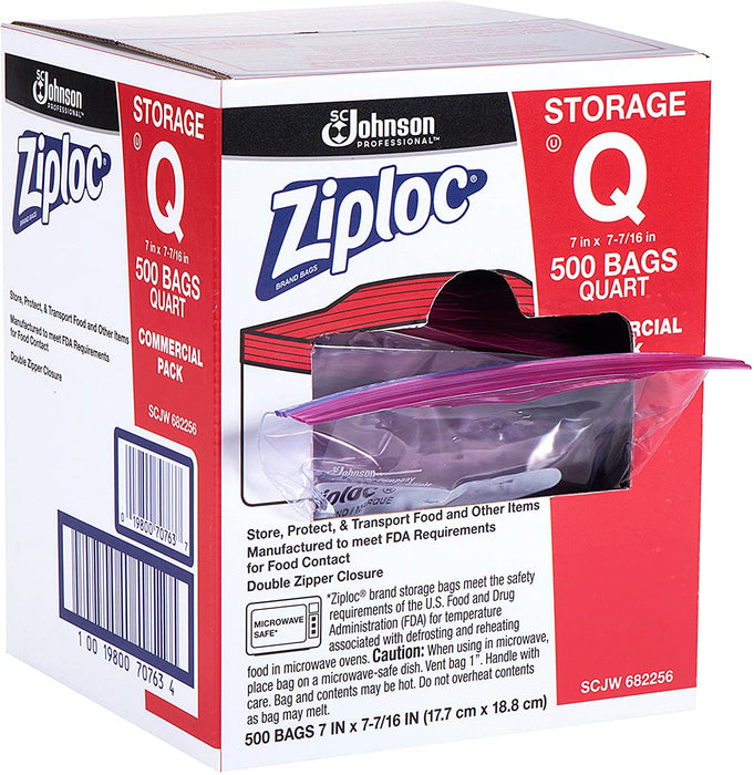 (PA-9465) Ziploc Qt Bags, 500/1.175MIL, 50 Per Pack