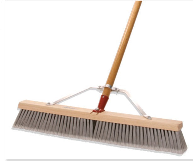 (CB-00XX) Complete Push Broom, Gray Poly Flagged with Brown Plastic Bristles.