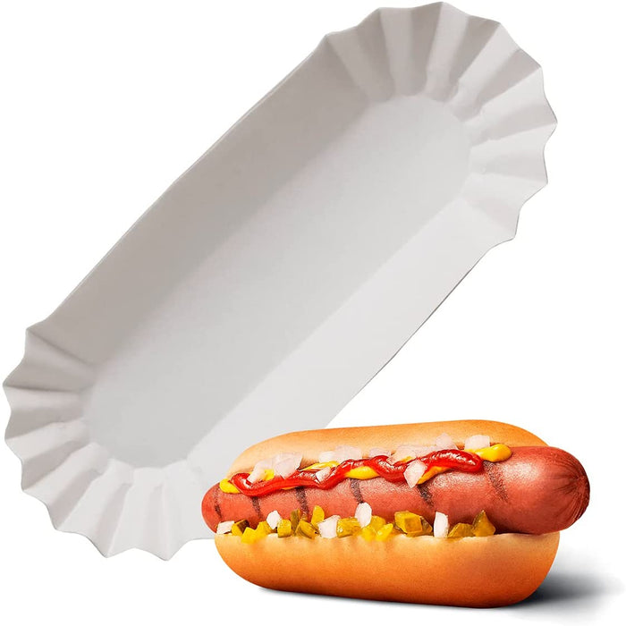 (PA-2930) 6" Fluted Heavy Weight Hot Dog Tray, White